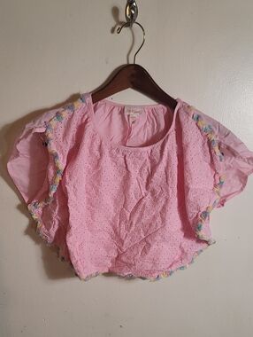 Cat & Jack Pink Eyelet Ruffle Crop Top with Pastel Trim